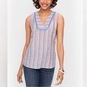 Talbots Striped Lace Popover Peasant Linen Rainbow Multicolored Blouse 2X